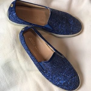 Jimmy Choo blue sparkle slip on sneakers